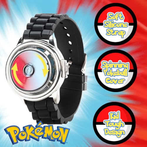 Pokémon Spinner Top Analog Watch for Kids – Features Iconic Poké Ball Spinner, Silver Metal Case, Comfortable Silicone Strap, and Pikachu Dial Art, Perfect for Pokémon Fans and Collectors - Image 10