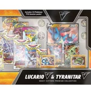 Pokemon TCG Heavy Hitters Premium Collection Lucario V & Tyranitar V Box w/ Sleeves - 14 Booster Packs (Heavy Hitters Premium Collection)