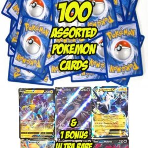 Pokemon - 100 Assoted Cards - Common & Uncommon + 1 Legendary Ultra Rare - V GX or EX Card