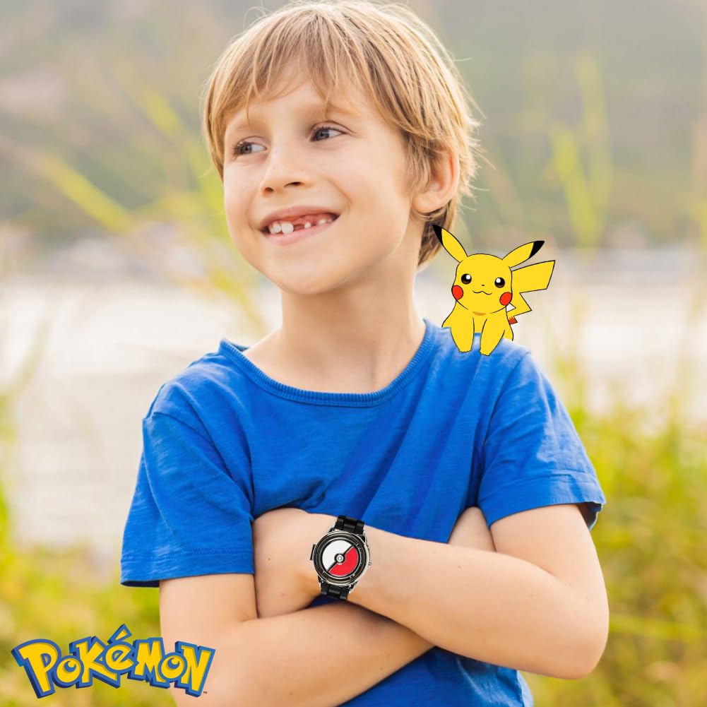 Pokémon Spinner Top Analog Watch for Kids – Features Iconic Poké Ball Spinner, Silver Metal Case, Comfortable Silicone Strap, and Pikachu Dial Art, Perfect for Pokémon Fans and Collectors - Image 7