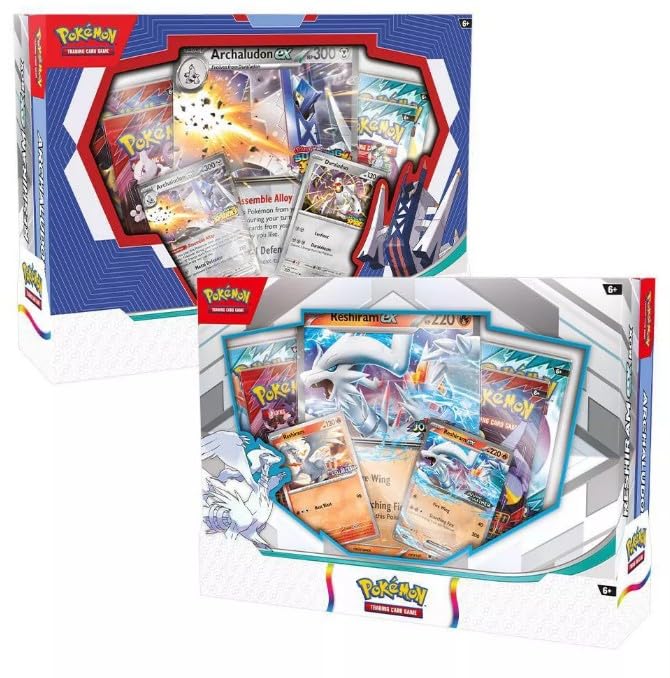 Pokemon TCG Trading Card Game Boxes Reshiram ex and Archaludon ex Box 2 Boxes, 4 Packs per Box and 2 Promo Cards with one Oversized Card