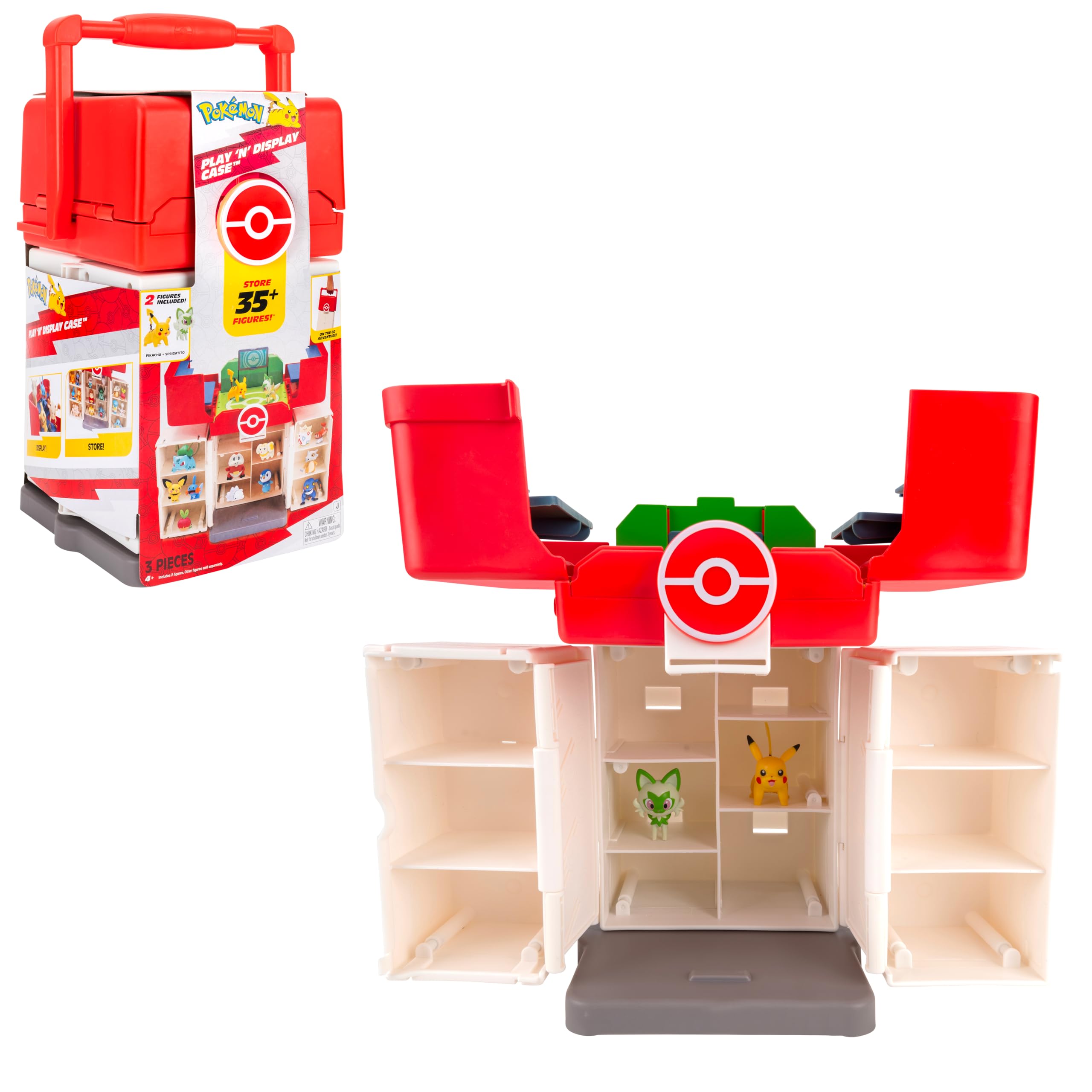 Jazwares Pokémon Play ‘N’ Display Case - Multi-Level Storage Unit with Rooftop Arena and Space for 35+ 2-Inch Battle Figures