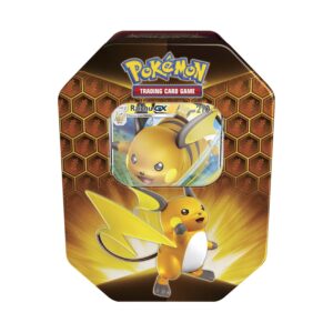 Pokemon TCG: SM11.5 Hidden Fates Gx Tin- Raichu + 1 of 3 Foil Pokémon-GX Cards + 4 Booster Pack