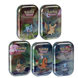 Pokemon Kanto Friends Mini Tin 5 Pack Bundle | Featuring Pikachu, Eevee, Charmander, Bulbasuar, Squirtle | Over 100 Cards Total