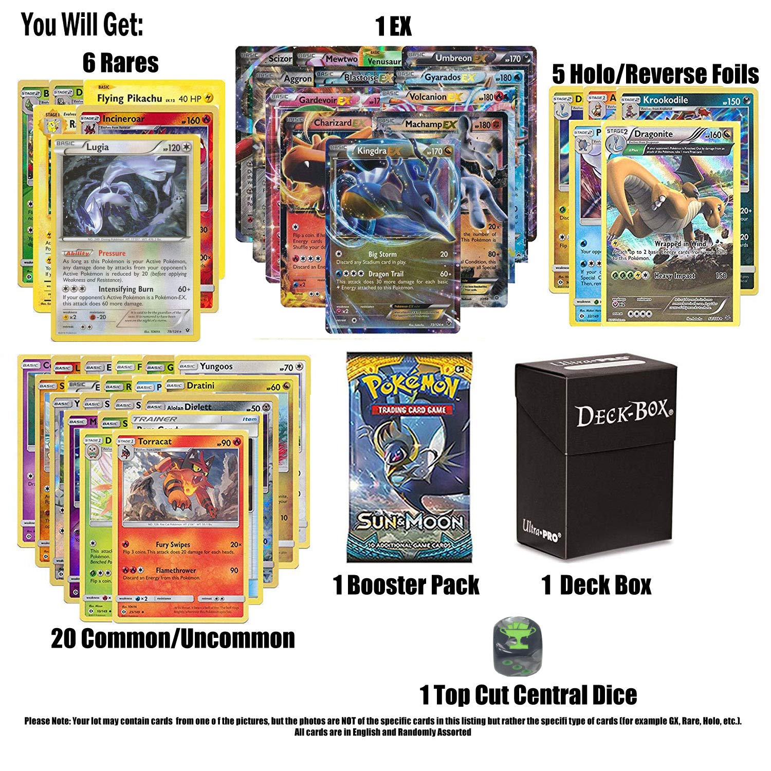 Pokemon EX Guaranteed With Booster Pack, 6 Rare Cards, 5 Reverse Holo, 20 Regular Pokemon, Deck Box and Top Cut Central Exclusive Dice - Image 6