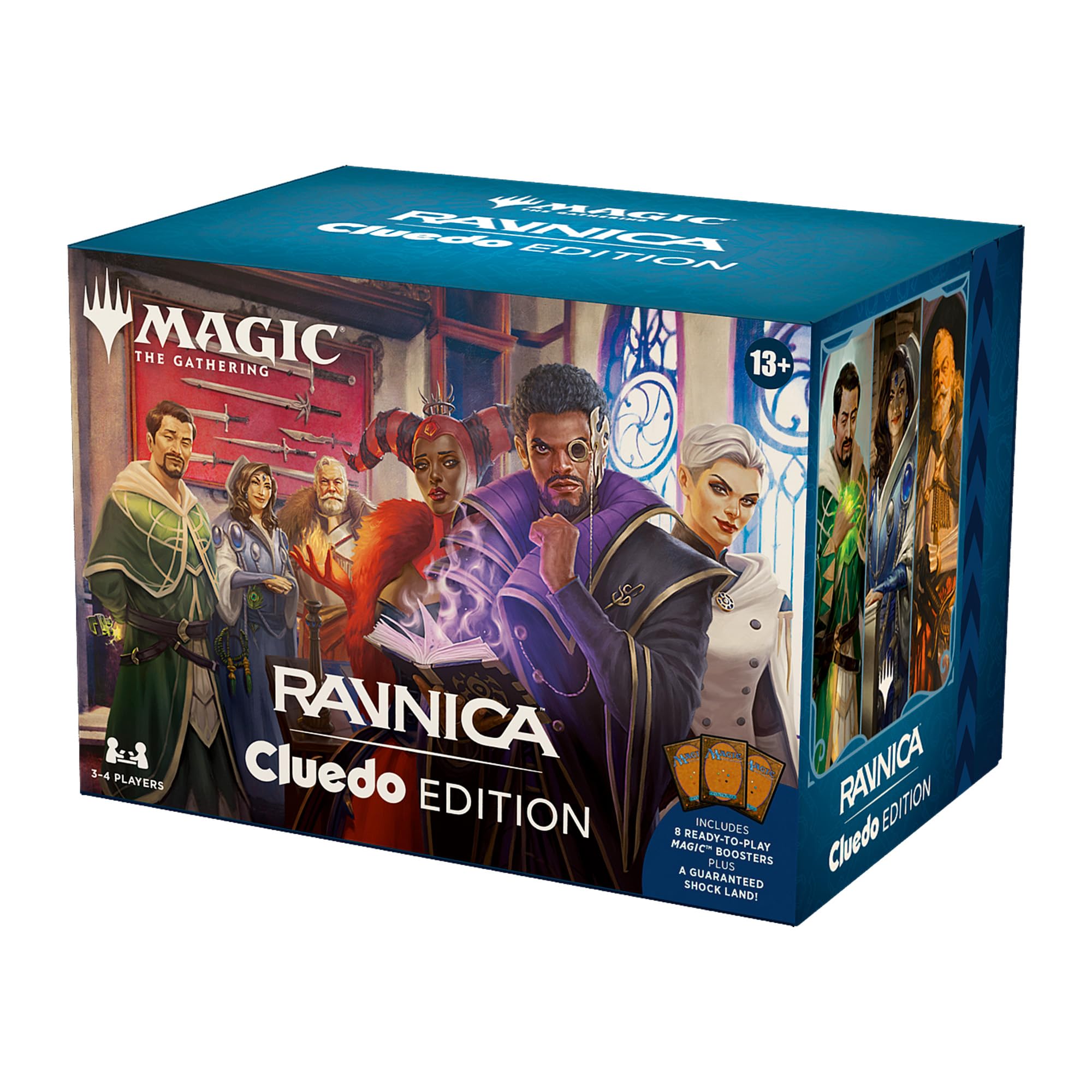 Magic: The Gathering Ravnica: Cluedo Edition - 3-4 player themed murder riddle card game (including 8 game-ready boosters, 21 proof cards, 1 Foil Shock Land Card and Detective Game Accessories)