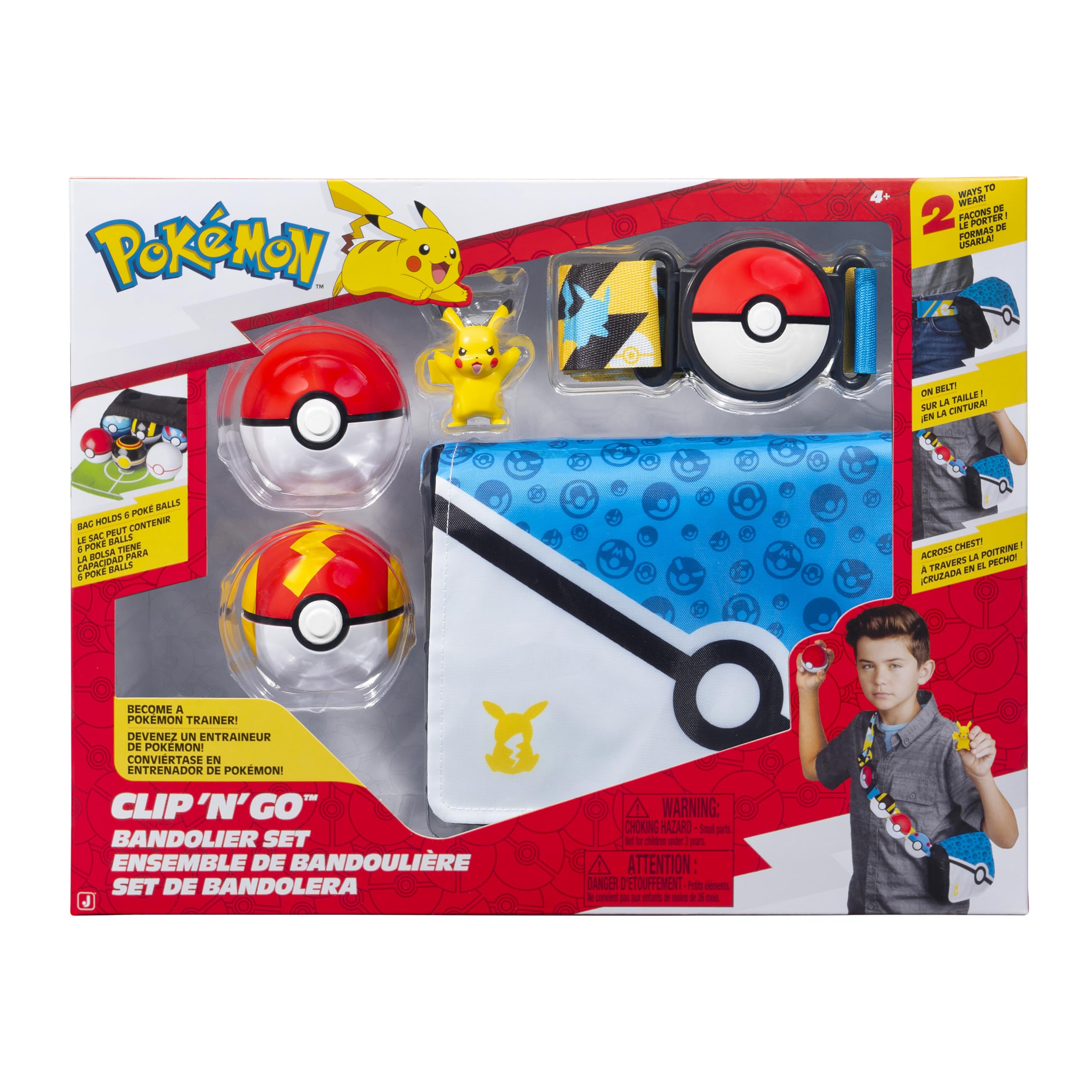 Pokémon Pikachu Clip ‘N’ Go Bandolier Set - 2-Inch Pikachu Battle Figure with Poke Ball and Fast Ball Plus Themed Belt and Bandolier