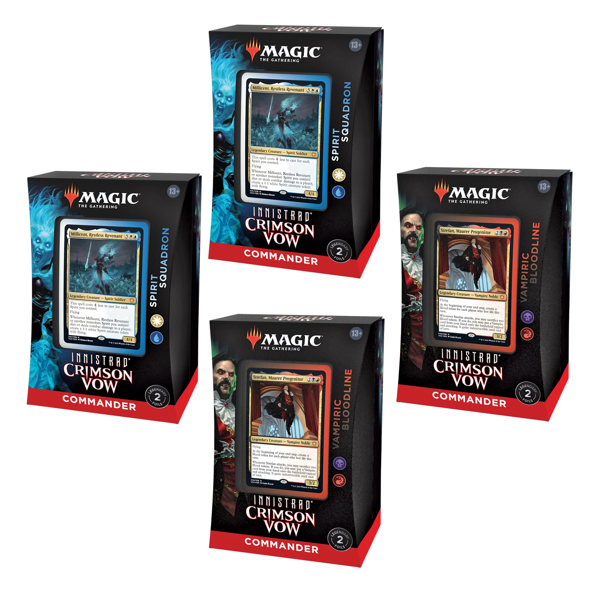 Magic: The Gathering Bundle of 4 Innistrad: Crimson Vow Commander Decks | 2 Vampiric Bloodline + 2 Spirit Squadron