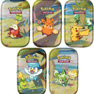 Pokemon - Paldea Friends Mini Tin - Complete 5 Piece Set - Sprigatito Quaxly Fuecoco Pawmot Pikachu