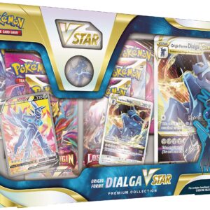 Pokémon TCG: Origin Forme Dialga VSTAR Premium Collection (2 Etched Foil Promo Cards, 1 Foil Oversize Card & 5 Booster Packs)