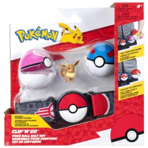 Pokémon Eevee Clip ‘N’ Go Belt Set - 2-Inch Eevee Battle Figure with Great Ball, Love Ball, and Themed Belt