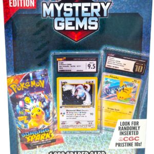 Pokemon Mystery Gems - 1 CGC Graded Card and 1 Booster Pack Per Box 1:10 Rare Vintage Packs Great Gift for Birthday or Special Occasions