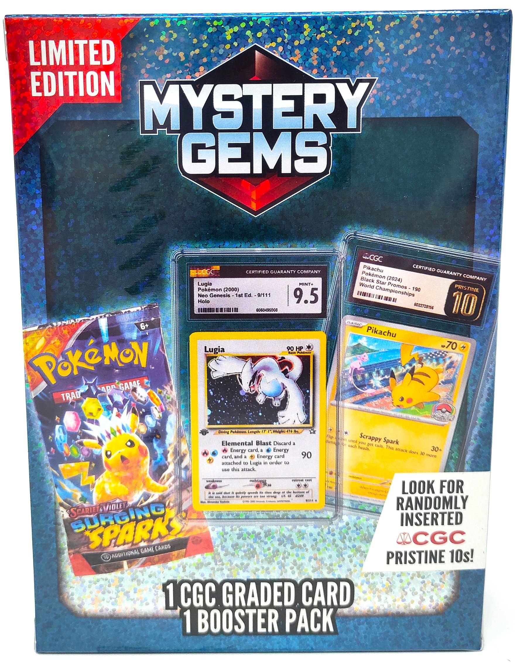 Pokemon Mystery Gems - 1 CGC Graded Card and 1 Booster Pack Per Box 1:10 Rare Vintage Packs Great Gift for Birthday or Special Occasions