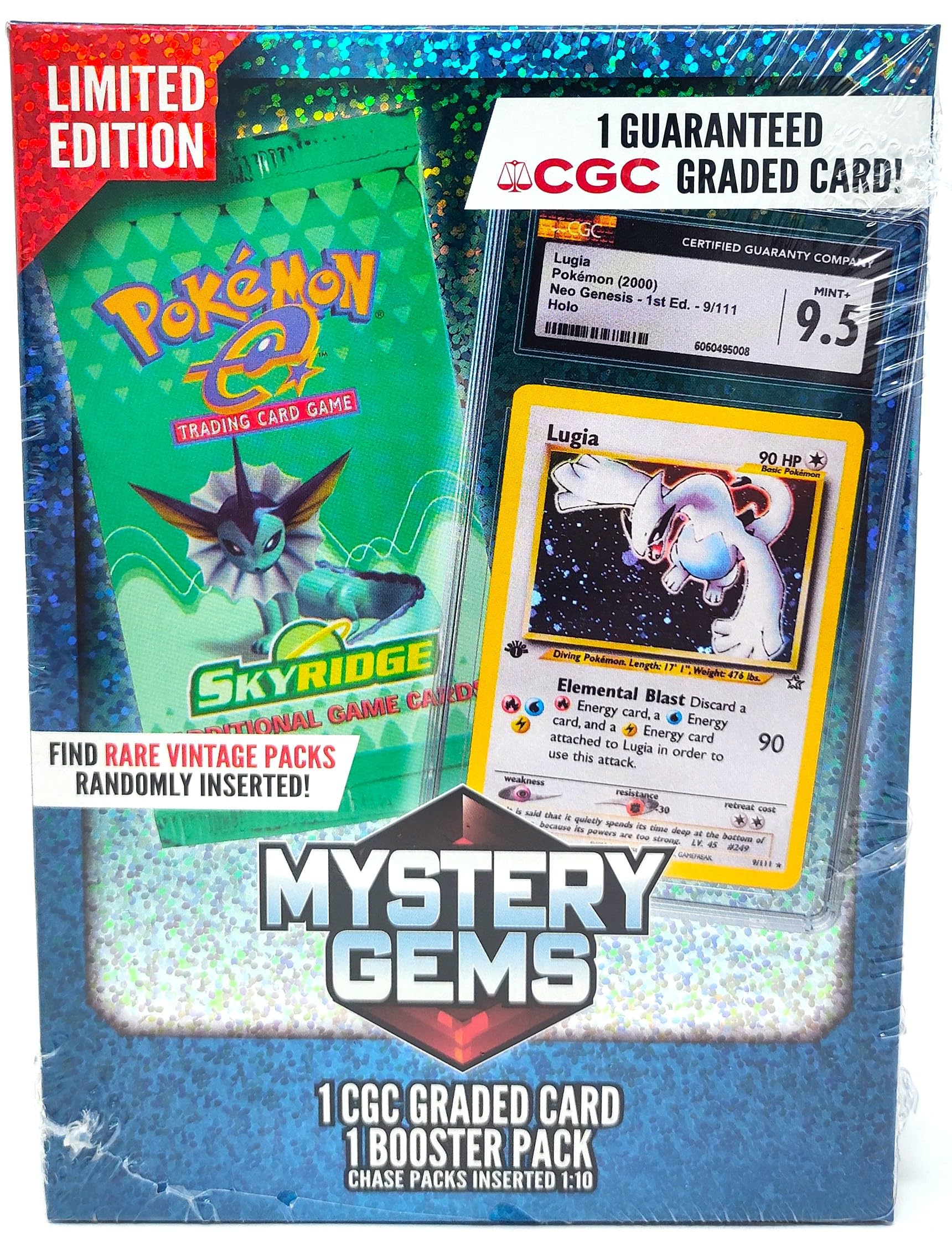Pokemon Mystery Gems - 1 CGC Graded Card and 1 Booster Pack Per Box 1:10 Rare Vintage Packs Great Gift for Birthday or Special Occasions - Image 2